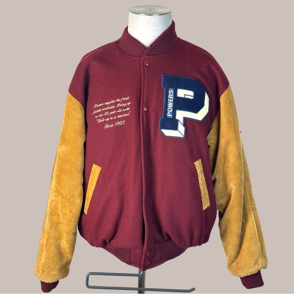 Vintage Authentic Powers Letterman Mens Varsity Jacket size L Maroon - Picture 2 of 12